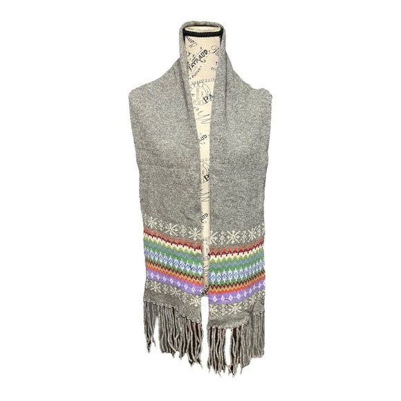 Steve & Barry’s 65” Gray Vintage Lambswool/Nylon Blend Nordic Fringe Knit Scarf - Picture 1 of 4